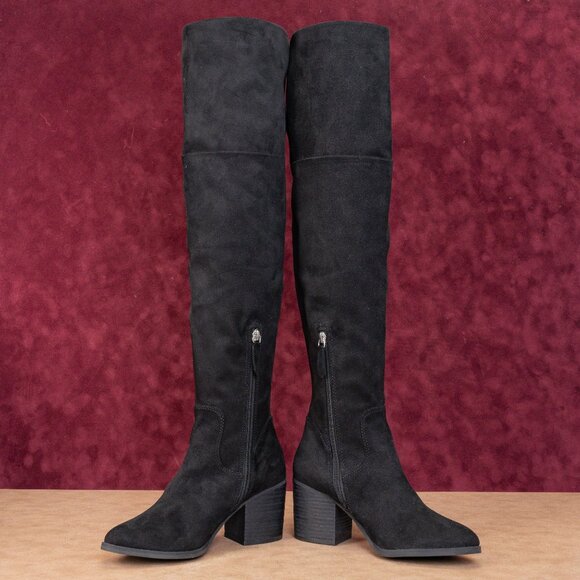 BP Women Luke Black Faux Suede Block Heel Over The Knee Boots sz 6.5 - Picture 3 of 10